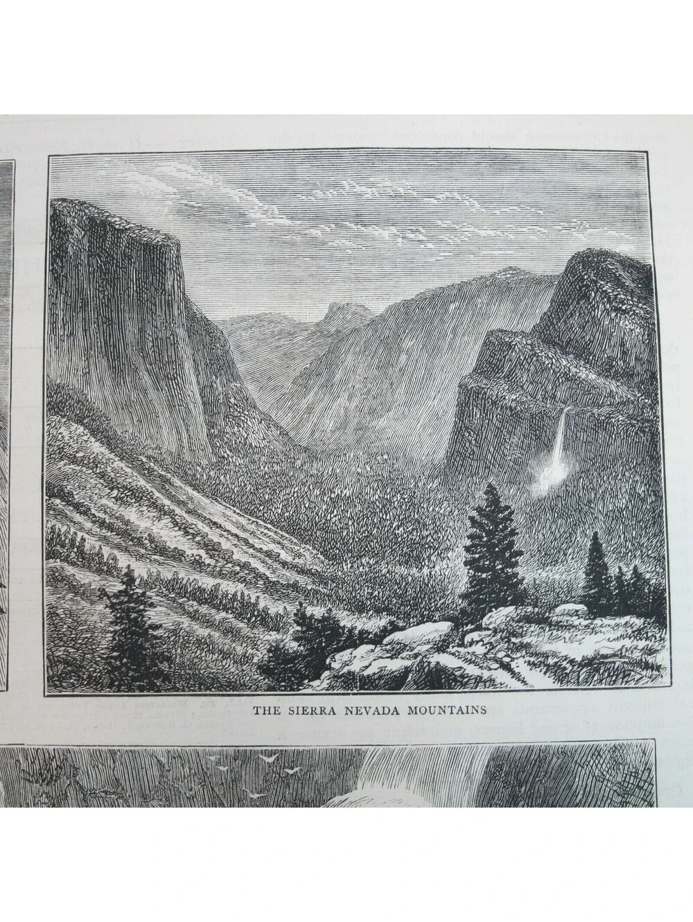 Antique 1877 Print Yosemite Valley California Nevada Fall Sierra, The Graphic